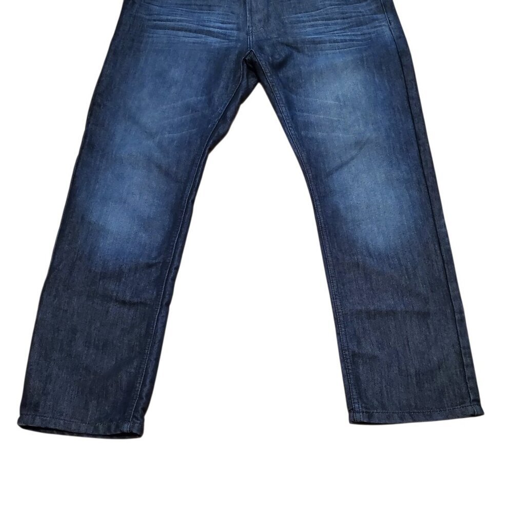 PD&C Mens Distressed Blue Jeans Slim Straight Dark Wash 5-Pocket - Picture 6 of 11